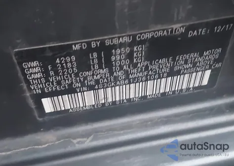 2018 Subaru Impreza 2.0I Premium from USA, damaged, VIN 4S3GKAB61J3610618